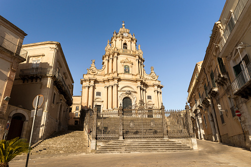Front View of San Giorgio Cathedral in Ragusa Ibla, Province of Ragusa, Italy.