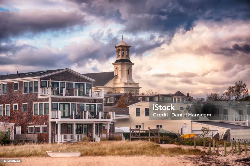 Provincetown massachusetts city view new england The provincetown massachusetts town skyline buildings at sunset in cape cod. Provincetown Stock Photo