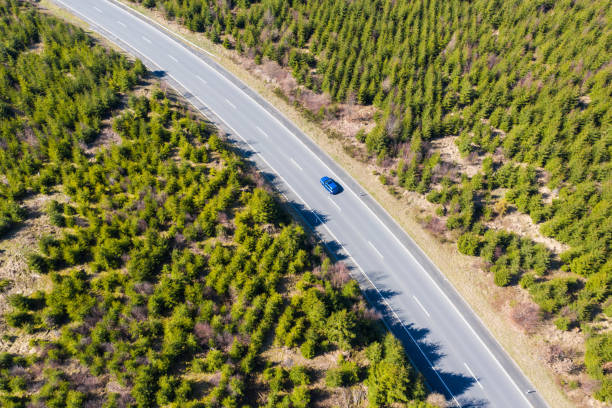 istock blue street car from above in an spring forest 1223692021