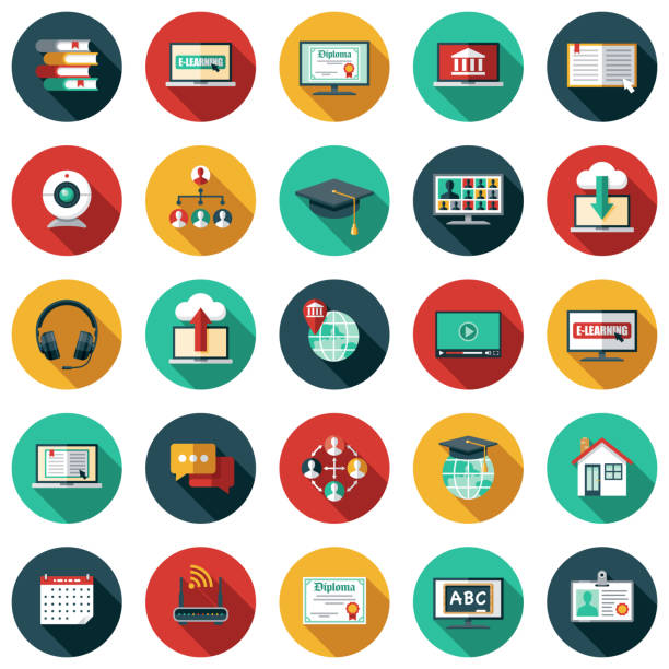 e-learning icon set - online degree stock-grafiken, -clipart, -cartoons und -symbole