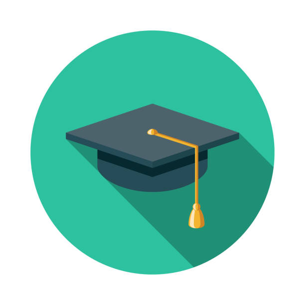 Graduation Mortarboard E-Learning Icon A flat design icon with long side shadow. File is built in the CMYK color space for optimal printing. Color swatches are global so it’s easy to change colors across the document. cap hat illustrations stock illustrations