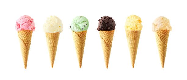istock Large assortment of ice cream cone flavors isolated on white 1223696713