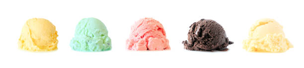 Assortment of ice cream scoops isolated on a white background