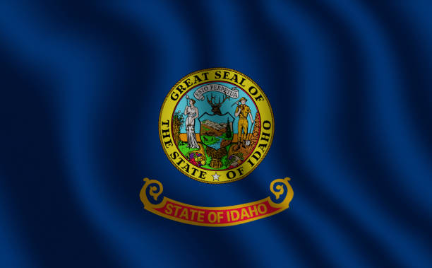 istock Image of the waving flag American state Idaho (3D rendering) 1223710393