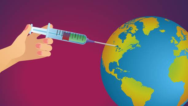 istock Vaccin protect against suffer and sorrows of Corona virus, world map. Vector illustration. 1223711332