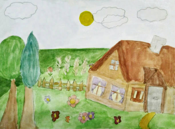 istock Child drawing of a family house 1223711979
