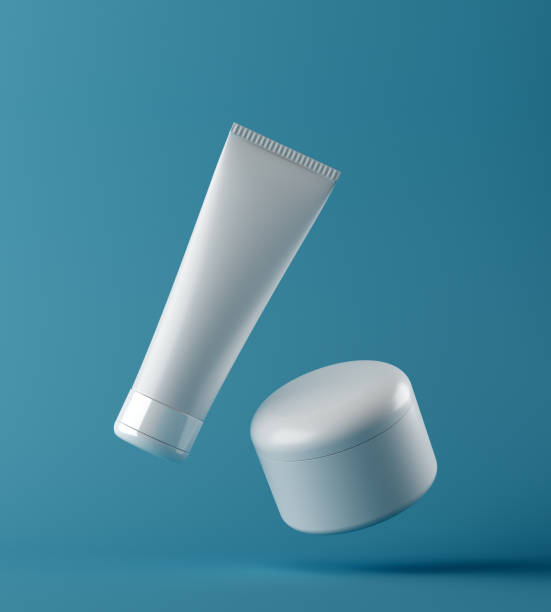 Design of natural cosmetic cream , serum, skincare blank bottle packaging. bio organic product. beauty and spa concept. Abstract violet background. 3d illustration stock photo