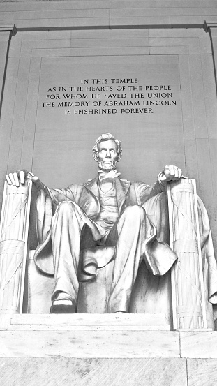 Abraham Lincoln Statue at Memorial monument Washington DC, Columbia, The United State