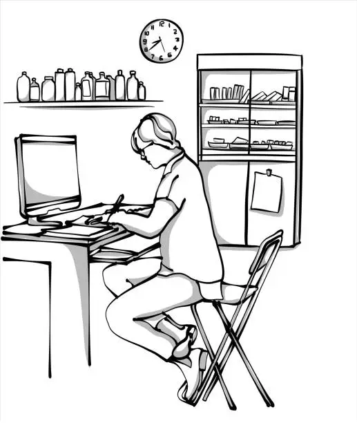 Vector illustration of Hard At Work Pharmacist
