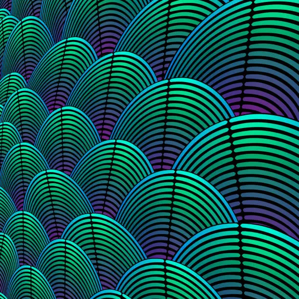 Vector illustration of Feather styled background with curved lines styled as exotic bird plumage pattern