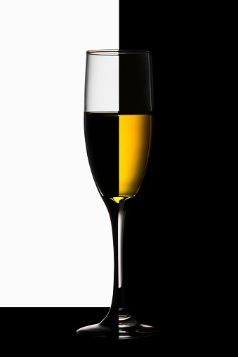 Glass wine in the white and Black background