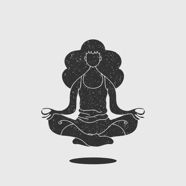 Vector illustration of Young adult woman doing yoga silhouette illustration