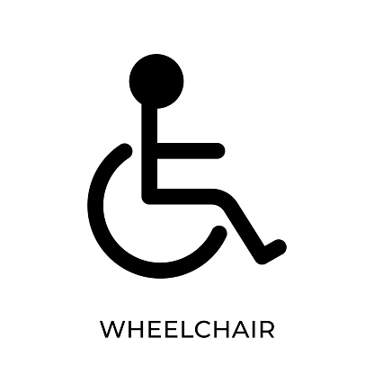 Wheelchair icon vector illustration. Medical Wheelchair vector illustration template isolated on white background. Wheelchair vector icon flat design for website, logo, sign, symbol, app, UI.