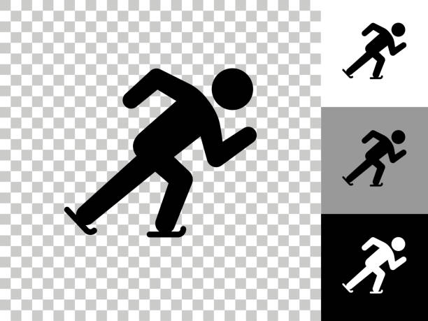 speed-skating-symbol auf schachbrett transparenten hintergrund - kurzstrecken eisschnelllauf stock-grafiken, -clipart, -cartoons und -symbole