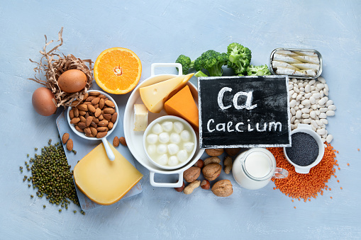 Calcium Rich Foods for Healthy diet eating and For Immune Boostig. Top view, flat lay