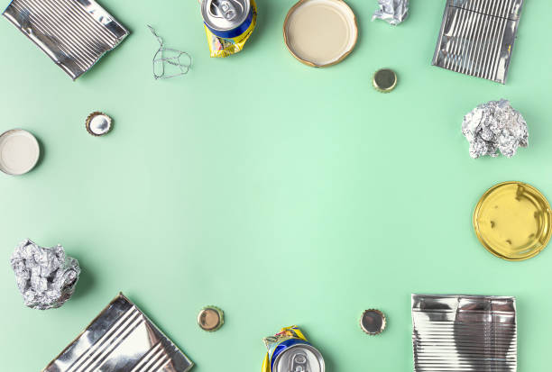 istock Recycled metal on a green background 1223743448