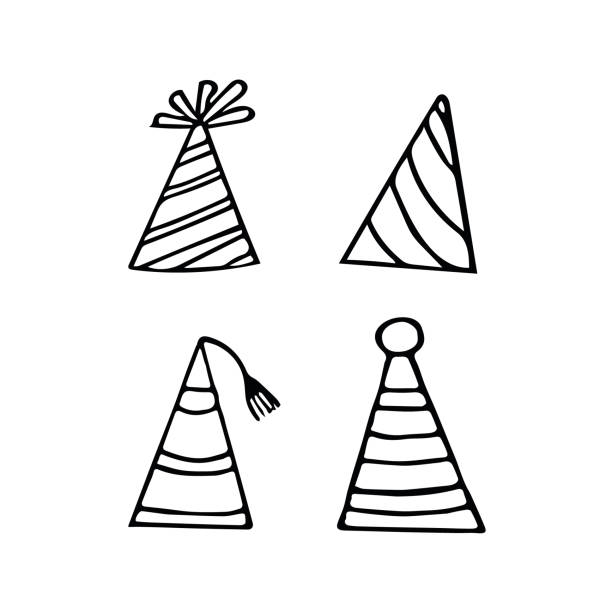 Festive Funny Party Hats Hand Drawn Scandinavian Style Set Of Elements  Stock Illustration - Download Image Now - iStock
