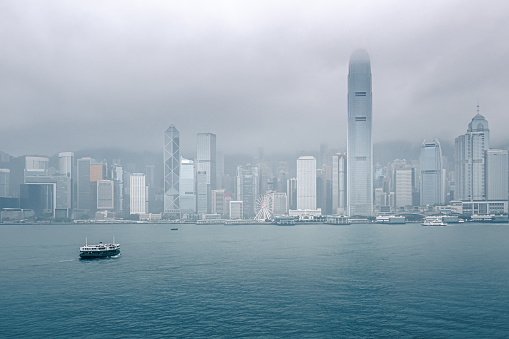 Low visibility on Victoria Harbour in Hong Kong