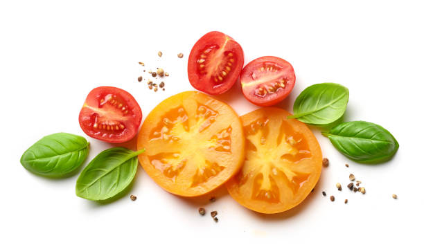 istock flat lay composition of yellow and red tomatoes 1223753290