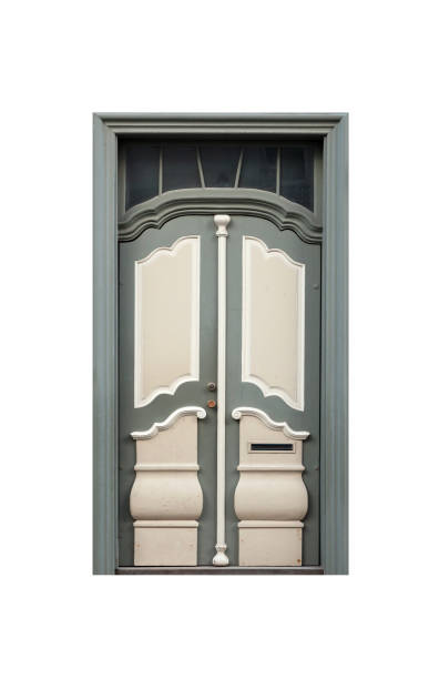 istock Wooden door with decoration elements in old building 1223757460