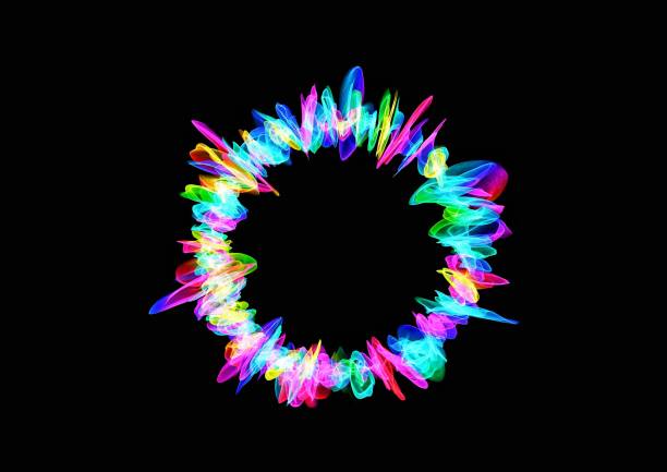istock Circle of digital rays shining in the dark 1223759656