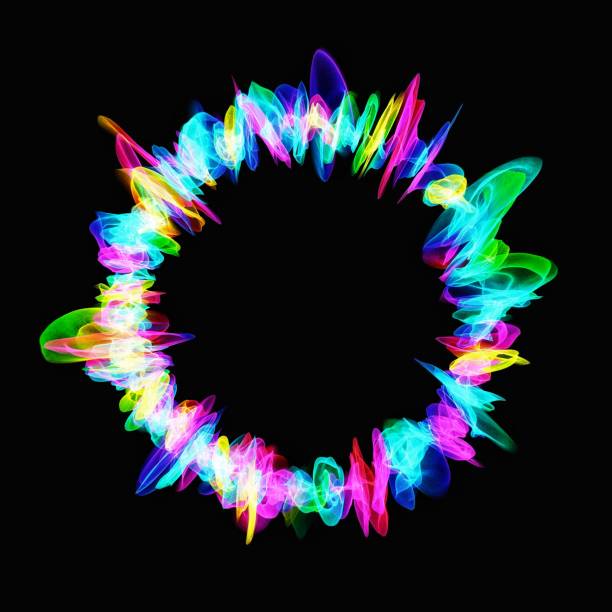 istock Circle of digital rays shining in the dark 1223759673