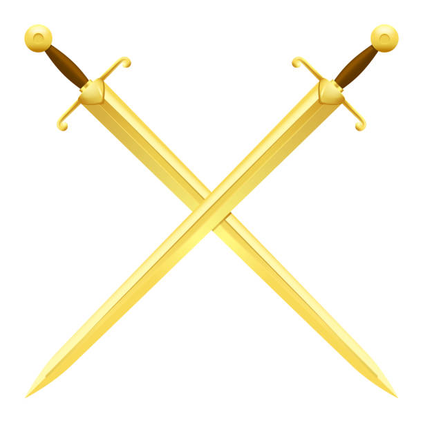 istock Two Crossed Swords of Gold on White Background 1223761894