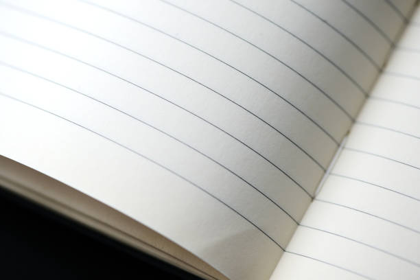 istock Open blank notebook with lined pages on a dark background close-up. Educational or business concept 1223761981