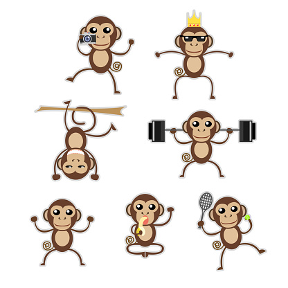 Cute Brown Smiley Monkey Cartoon Character Design Stock Illustration -  Download Image Now - Ape, Monkey, Camera - Photographic Equipment - iStock