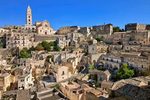 Italy, Matera - May 22, 2024: 18th century baroque Convent of Saint Agostino (Convento di Sant'Agostino), view from Belvedere of Piazza Giovanni Pascoli