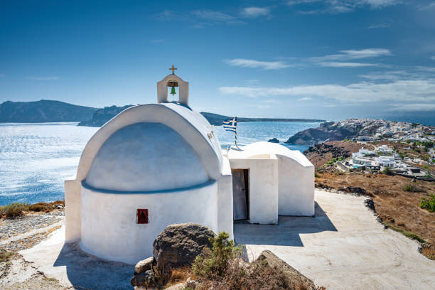 Blue Dome Small Orthodox Church Oia Santorini Greece