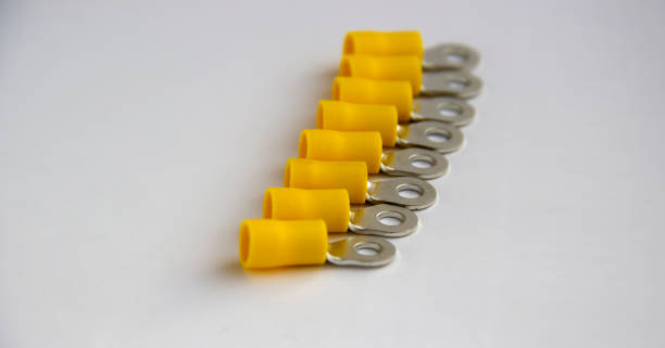 istock electrical crimp terminal connector. metal terminals isolated on white background. tips for cables and wires. reliable electrical contact. accessories and spare parts. 1223771133
