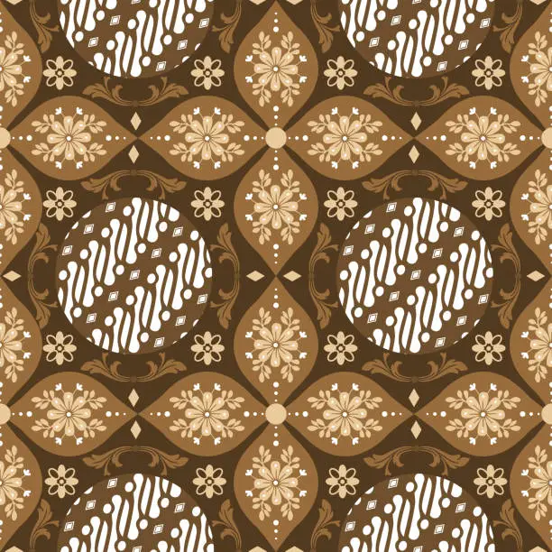 Vector illustration of Beautiful flower motifs on Parang batik design with elegant mocca brown color design.