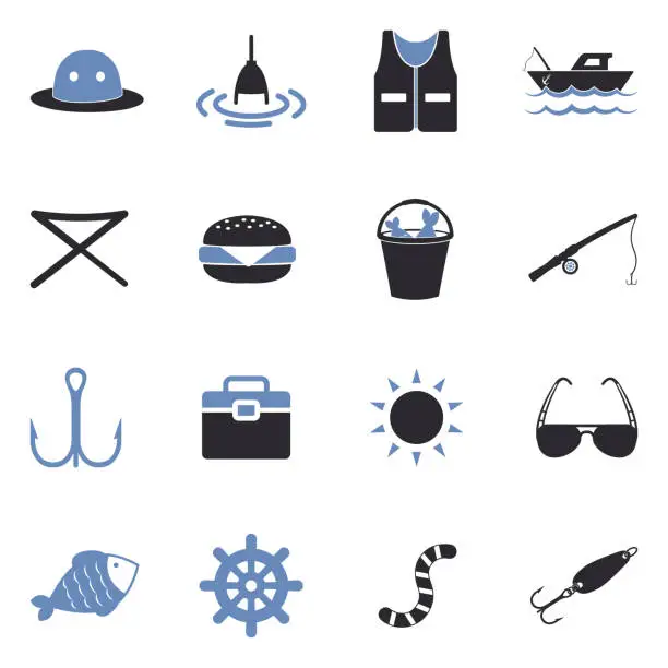 Vector illustration of Fishing Icons. Two Tone Flat Design. Vector Illustration.