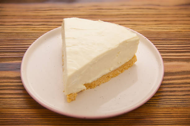 istock classic cheesecake on white plate on  wooden table 1223776142