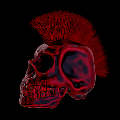 Human skull in dark room