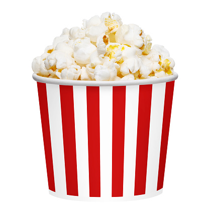 Single popcorn bucket, isolated on white background