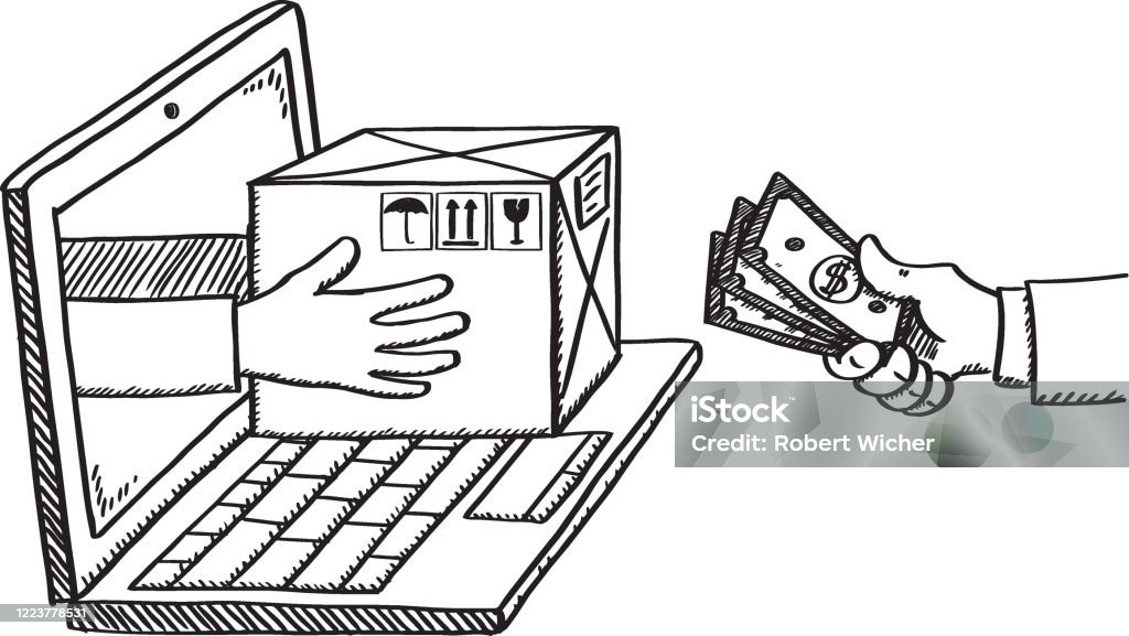 Package Delivery From Online Shopping And Paying By Cash Doodle Style  Cartoon Notebook Black Line And White Fill On Transparent Background Stock  Illustration - Download Image Now - iStock