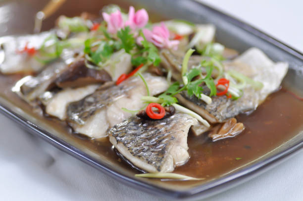 steamed fish, steamed striped bass or stewed bass fish