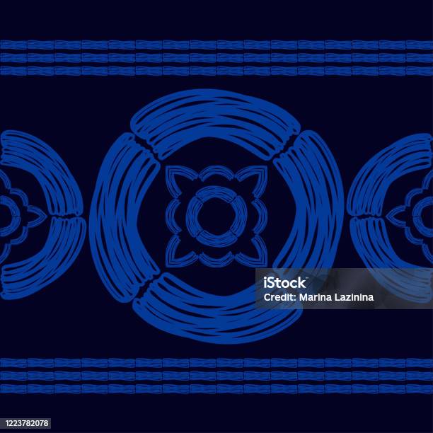 Design With Manual Hatching Blue Patterned Texture Stock Illustration ...