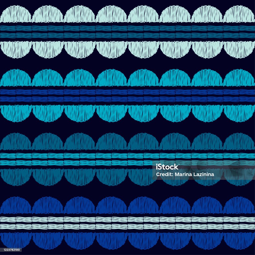 Design With Manual Hatching Blue Patterned Texture Stock Illustration ...