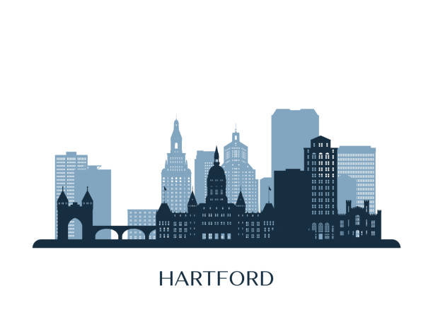 ilustrações de stock, clip art, desenhos animados e ícones de hartford skyline, monochrome silhouette. vector illustration. - architecture art blue bridge