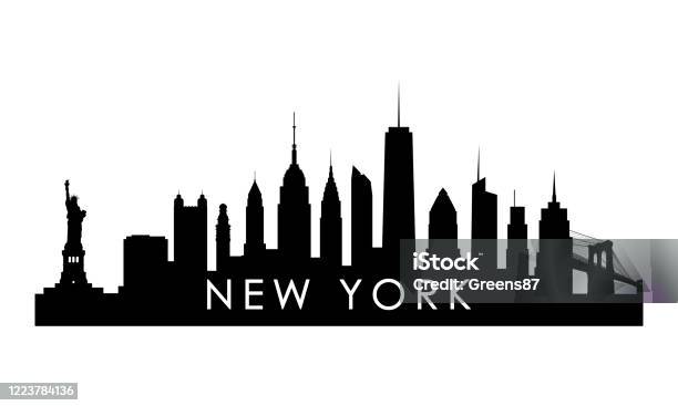 Силуэт Горизонта Ньюйорка Черный Ньюйоркский Городской Дизайн Изолирован На Белом Фоне — стоковая векторная графика и другие изображения на тему Нью-Йорк