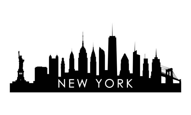 紐約天際線剪影。黑色紐約市設計隔離在白色背景上。 - new york city 幅插畫檔、美工圖案、卡通及圖標