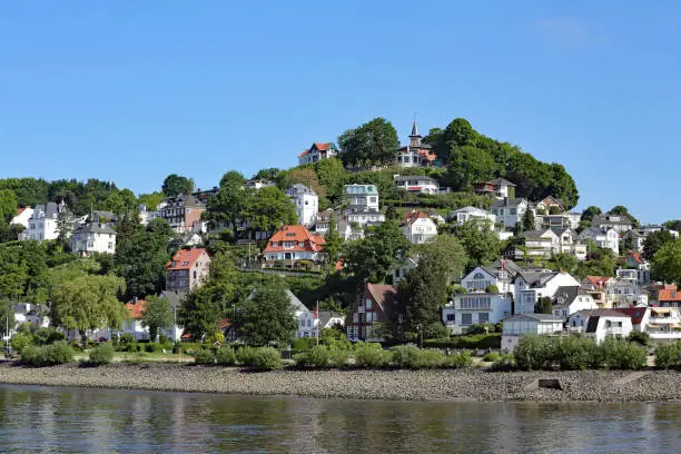 view from river elbe on Blankenese district in Hamburg