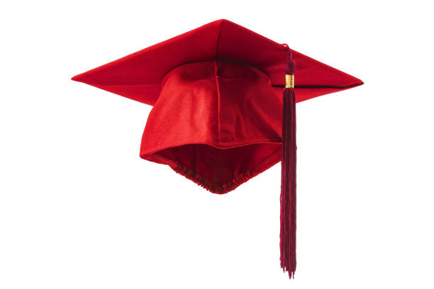 istock Academic achievement and celebrating higher education success conceptual idea with red mortarboard graduation cap with clipping path cutout in ghost mannequin technique isolated on white background 1223785080