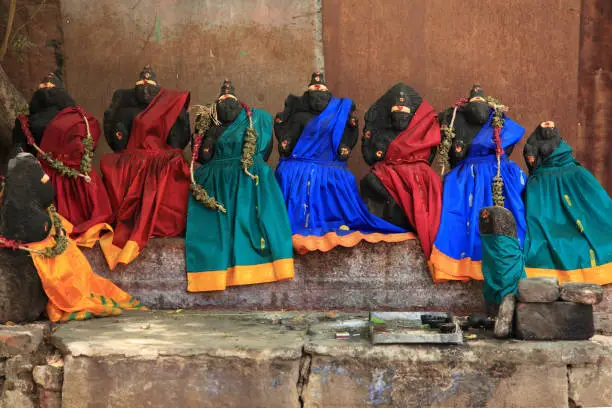 Idols  wearing colourful clothes found in the Brihadeeswarar Temple in Thanjavur, Tamil Nadu, India. A world heritage site in India.
