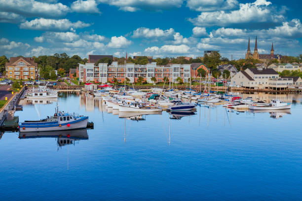 Marina and Steeples in Charlottetown stock photo