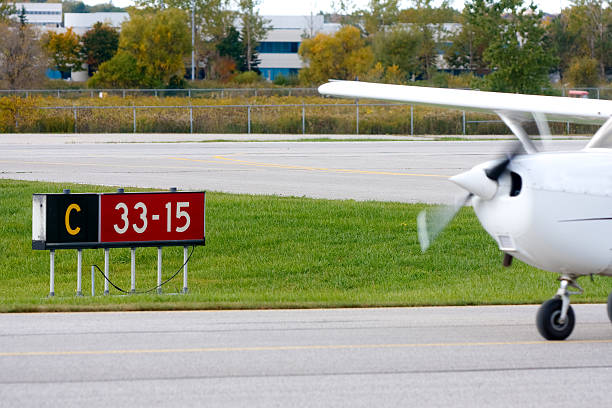 Flying airplane sign on the chain-link fencing
