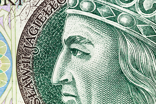 new bill worth one hundred Polish zlotys, close-up of cash Polish money